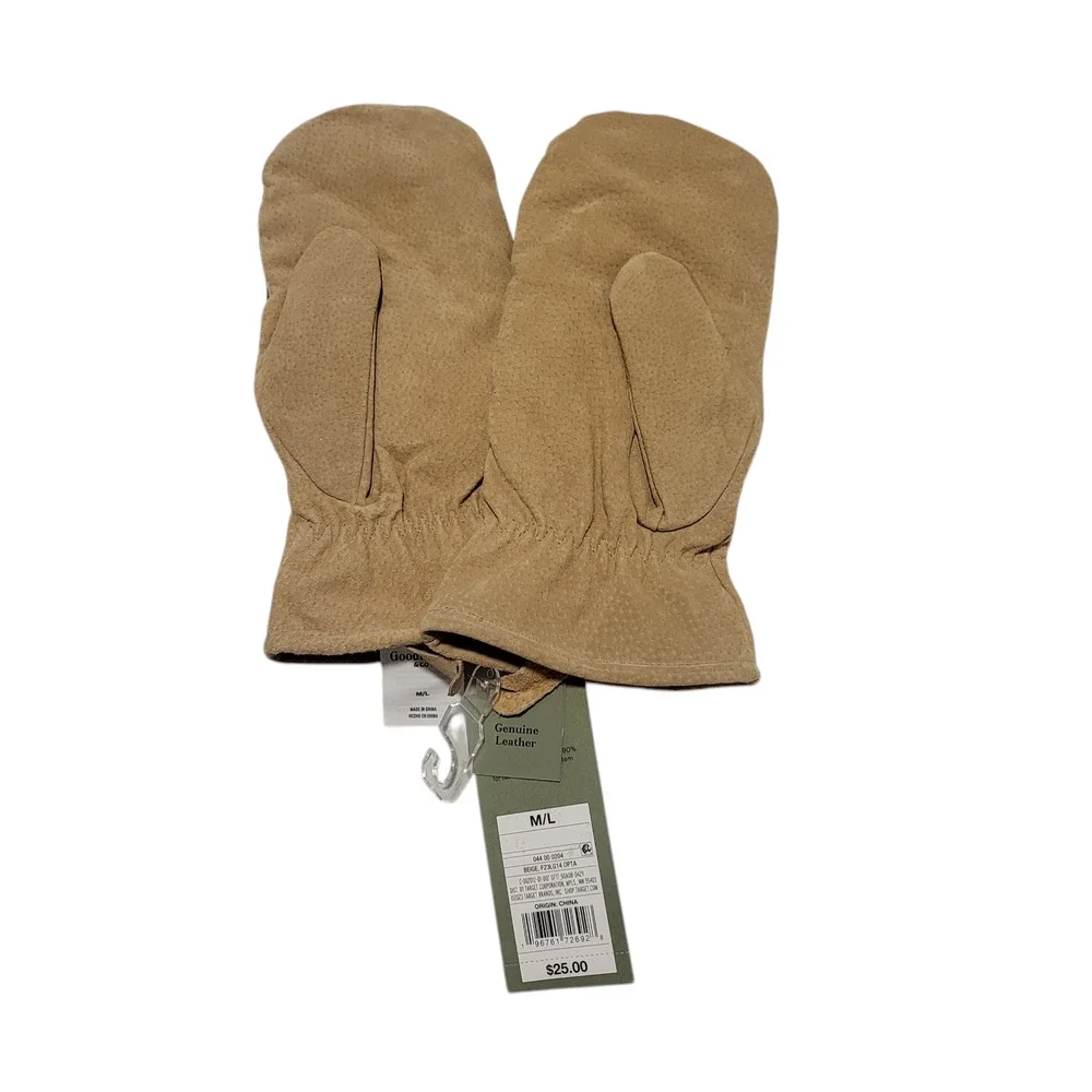NWT Goodfellow leather like camel and black mittens, size medium/large